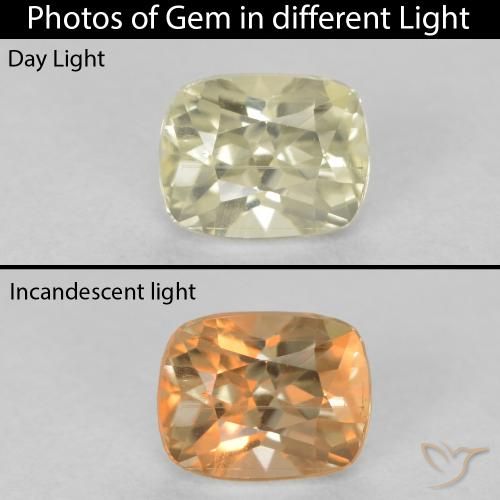 0.73ct Натуральный Светло-желтый Диаспора, меняющая цвет, Подушка, Чистота VS