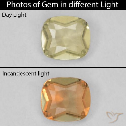 0.49ct Натуральный Мягкий желтый Диаспора, меняющая цвет, Подушка, Чистота VS