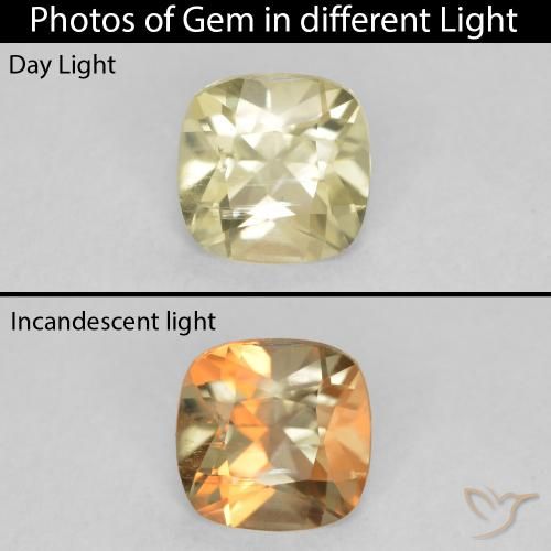 0.75ct Натуральный Светло-желтый Диаспора, меняющая цвет, Подушка, Чистота VS