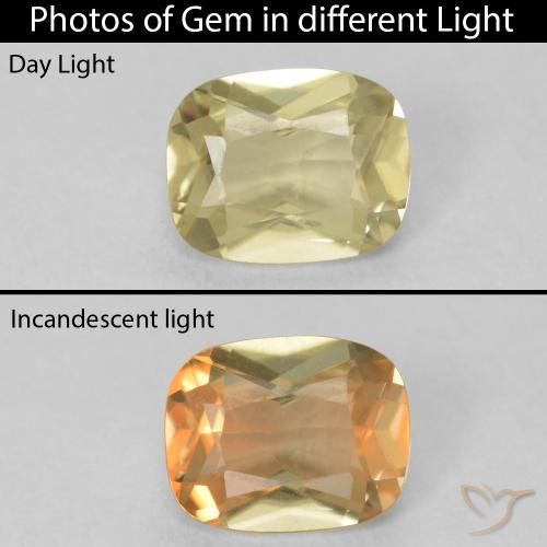 0.77ct Натуральный Светло-желтый Диаспора, меняющая цвет, Подушка, Чистота VS