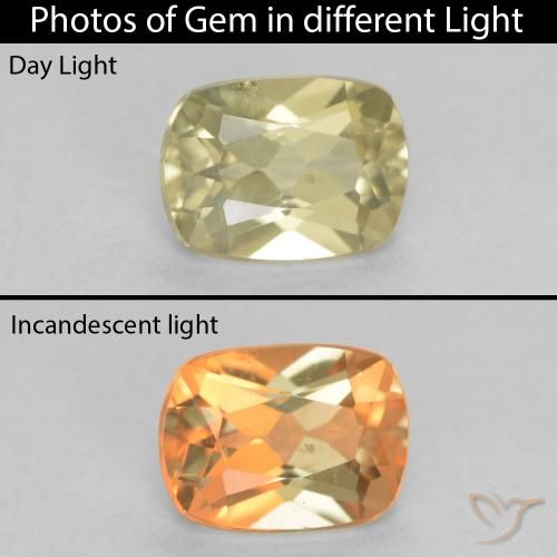 0.78ct Натуральный Светло-желтый Диаспора, меняющая цвет, Подушка, Чистота VS