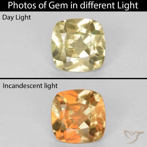 1.20ct Натуральный Светло-желтый Диаспора, меняющая цвет, Подушка, Чистота VS