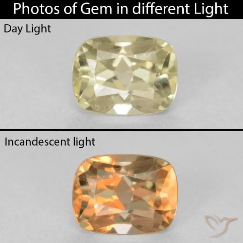 0.93ct Натуральный Светло-желтый Диаспора, меняющая цвет, Подушка, Чистота VS