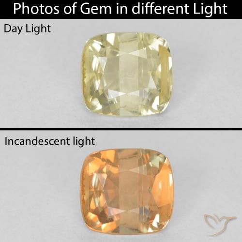 0.76ct Натуральный Светло-желтый Диаспора, меняющая цвет, Подушка, VS-SI