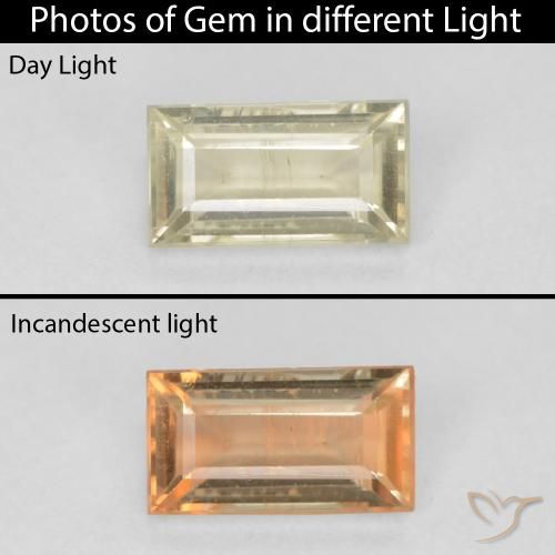 0.53ct Натуральный Светло-желтый Диаспора, меняющая цвет, Огранка Багет, Чистота VS