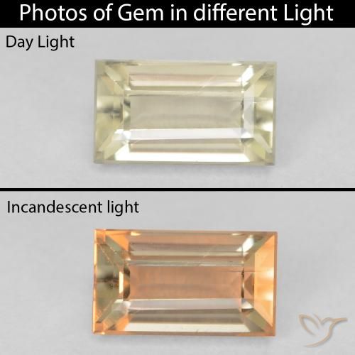 0.90ct Натуральный Очень светло-желтый Диаспора, меняющая цвет, Огранка Багет, Чистота VS
