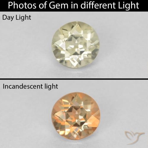 0.30ct Натуральный Светло-желтый Диаспора, меняющая цвет, Круглый, Чистота VS
