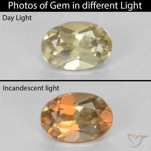 0.67ct Натуральный Очень светло-желтый Диаспора, меняющая цвет, Овал, Чистота VS