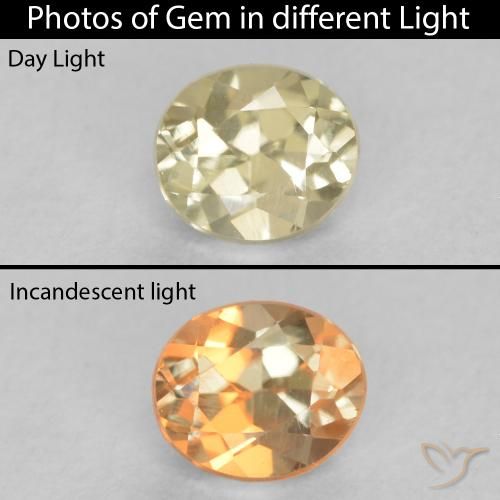 0.35ct Натуральный Светло-желтый Диаспора, меняющая цвет, Овал, Чистота VS