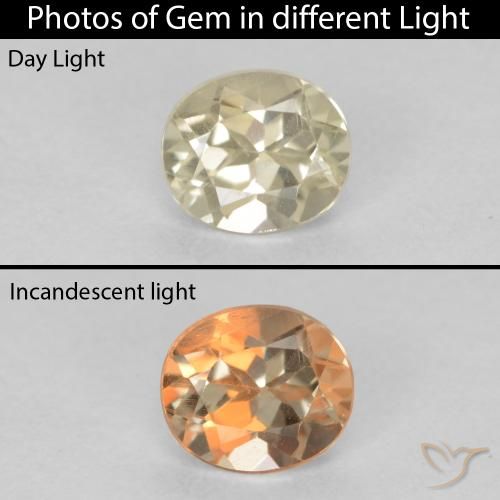 0.60ct Натуральный Светло-желтый Диаспора, меняющая цвет, Овал, Чистота VS