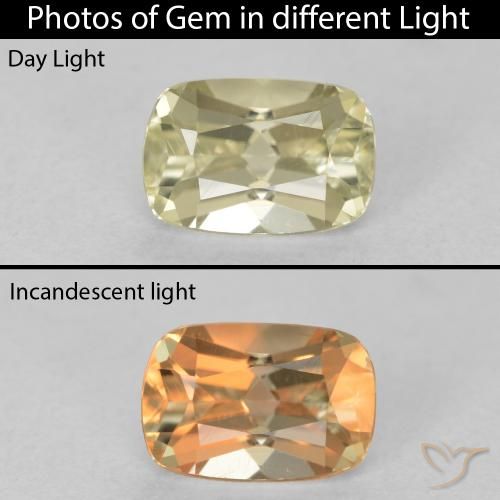 0.97ct Натуральный Светло-желтый Диаспора, меняющая цвет, Подушка, Чистота VVS