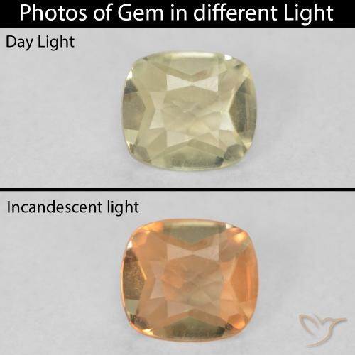 0.38ct Натуральный Светло-желтый Диаспора, меняющая цвет, Подушка, Чистота VVS