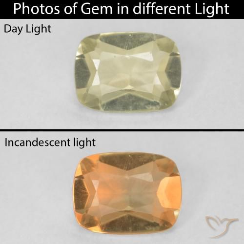 0.76ct Натуральный Светло-желтый Диаспора, меняющая цвет, Подушка, Чистота VVS