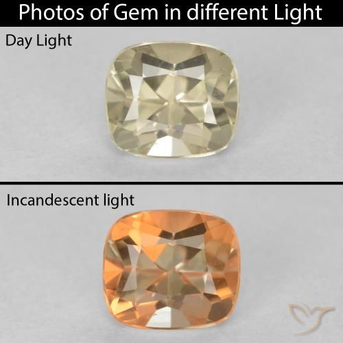 0.68ct Натуральный Светло-желтый Диаспора, меняющая цвет, Подушка, Чистота VVS