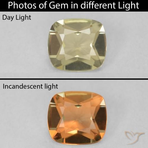 0.68ct Натуральный Светло-желтый Диаспора, меняющая цвет, Подушка, Чистота VVS