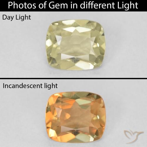 0.89ct Натуральный Светло-желтый Диаспора, меняющая цвет, Подушка, Чистота VVS