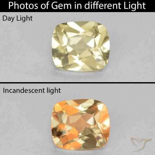 0.79ct Натуральный Светло-желтый Диаспора, меняющая цвет, Подушка, Чистота VVS