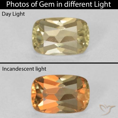 1.01ct Натуральный Светло-желтый Диаспора, меняющая цвет, Подушка, Чистота VVS