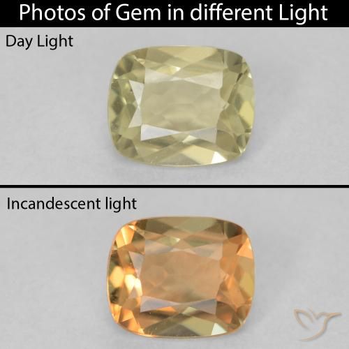 0.75ct Натуральный Светло-желтый Диаспора, меняющая цвет, Подушка, Чистота VVS