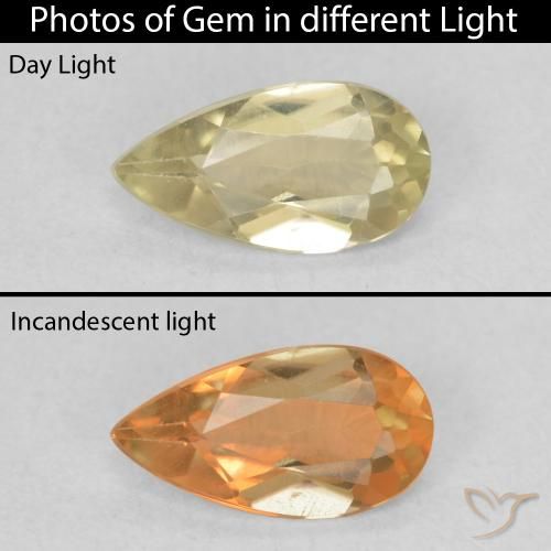 0.55ct Натуральный Светло-желтый Диаспора, меняющая цвет, Форма груши, VVS-VS