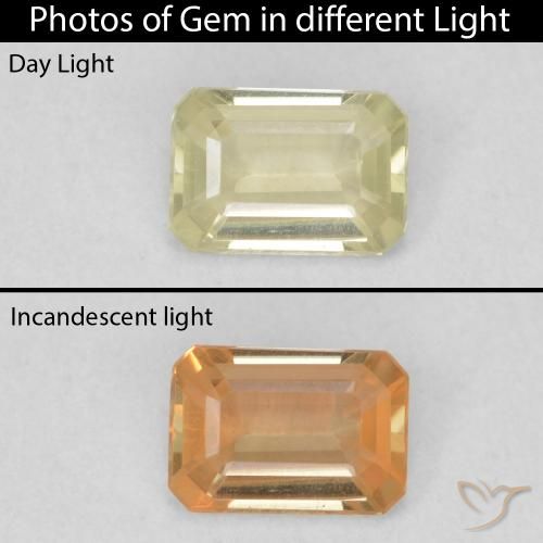 0.55ct Натуральный Светло-желтый Диаспора, меняющая цвет, Изумрудная огранка, VVS-VS