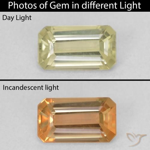 0.88ct Натуральный Светло-желтый Диаспора, меняющая цвет, Изумрудная огранка, VVS-VS