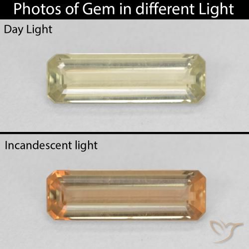 1.26ct Натуральный Светло-желтый Диаспора, меняющая цвет, Изумрудная огранка, VVS-VS