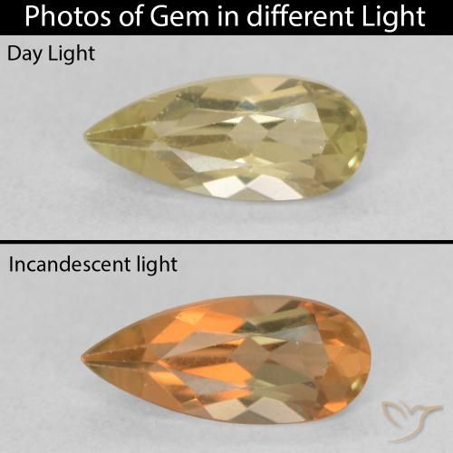 0.80ct Натуральный Светло-желтый Диаспора, меняющая цвет, Форма груши, VVS-VS