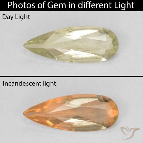 1.08ct Натуральный Светло-желтый Диаспора, меняющая цвет, Форма груши, Чистота VS