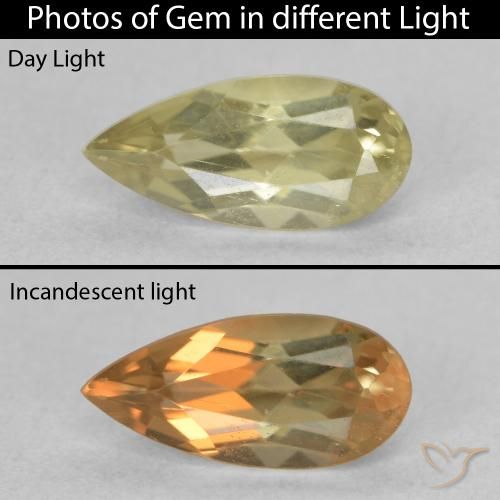 0.99ct Натуральный Светло-желтый Диаспора, меняющая цвет, Форма груши, Чистота VS