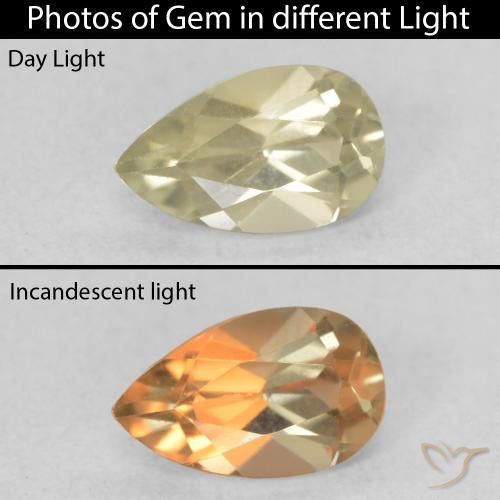 0.49ct Натуральный Мягкий желтый Диаспора, меняющая цвет, Форма груши, Чистота VVS