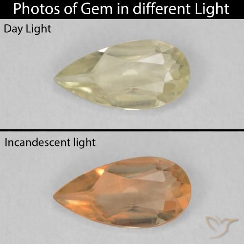 0.71ct Натуральный Светло-желтый Диаспора, меняющая цвет, Форма груши, Чистота VVS