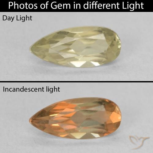 0.97ct Натуральный Желто-зеленый Диаспора, меняющая цвет, Форма груши, Чистота VVS