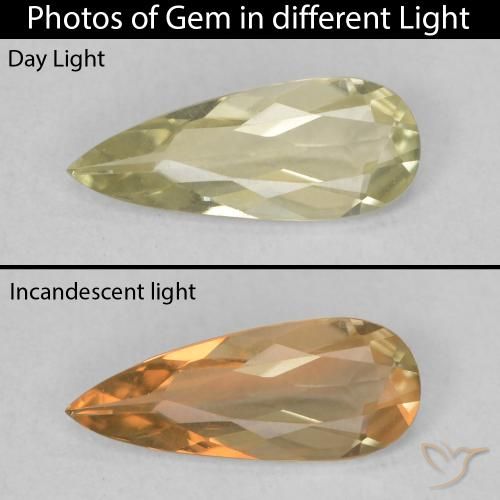 0.61ct Натуральный Светло-желтый Диаспора, меняющая цвет, Форма груши, Чистота VVS