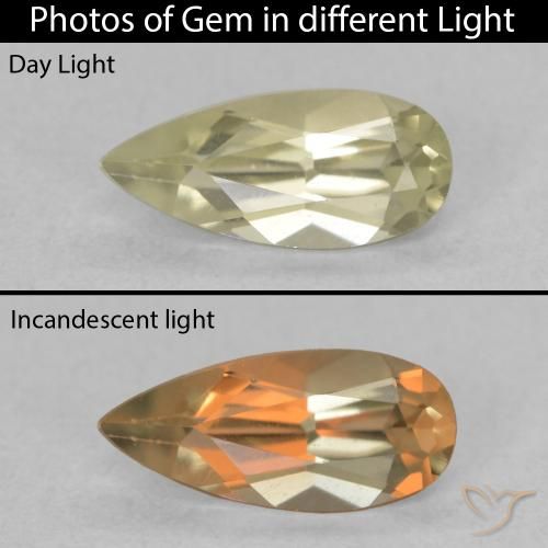 0.74ct Натуральный Светло-желтый Диаспора, меняющая цвет, Форма груши, Чистота VVS