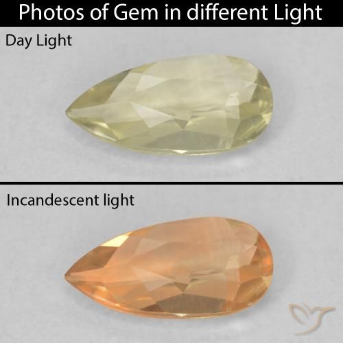 0.46ct Натуральный Светло-желтый Диаспора, меняющая цвет, Форма груши, Чистота VVS