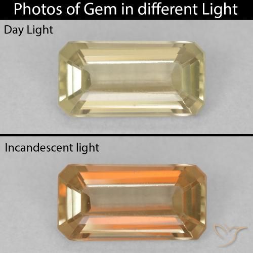 0.87ct Натуральный Светло-желтый Диаспора, меняющая цвет, Изумрудная огранка, Чистота VVS