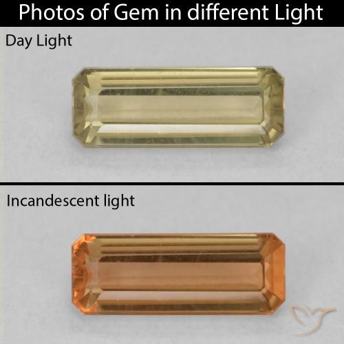 1.20ct Натуральный Светло-желтый Диаспора, меняющая цвет, Изумрудная огранка, Чистота VVS