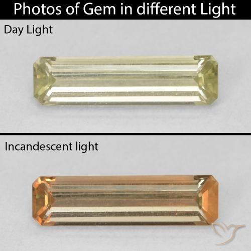 1.26ct Натуральный Мягкий желтый Диаспора, меняющая цвет, Изумрудная огранка, Чистота VVS