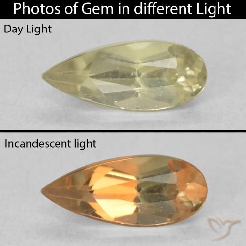 0.66ct Натуральный Мягкий желтый Диаспора, меняющая цвет, Форма груши, Чистота VVS