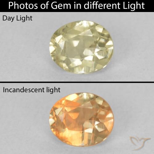 0.76ct Натуральный Светло-желтый Диаспора, меняющая цвет, Овал, VS-SI