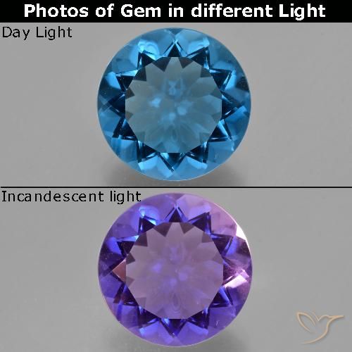 10.75ct Натуральный Темно-синий Флюорит, Меняющий Цвет, Круглый, Чистота VS