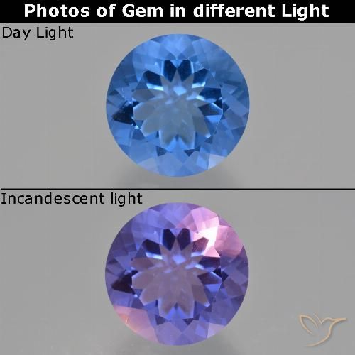 14.18ct Натуральный Темно-синий Флюорит, Меняющий Цвет, Круглый, Чистота VS