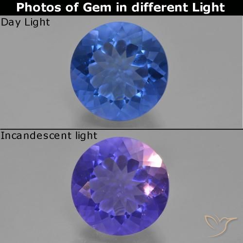 10.65ct Натуральный Темно-синий Флюорит, Меняющий Цвет, Круглый, Чистота VS