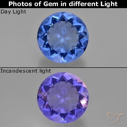 10.78ct Натуральный Темно-синий Флюорит, Меняющий Цвет, Круглый, Чистота VS