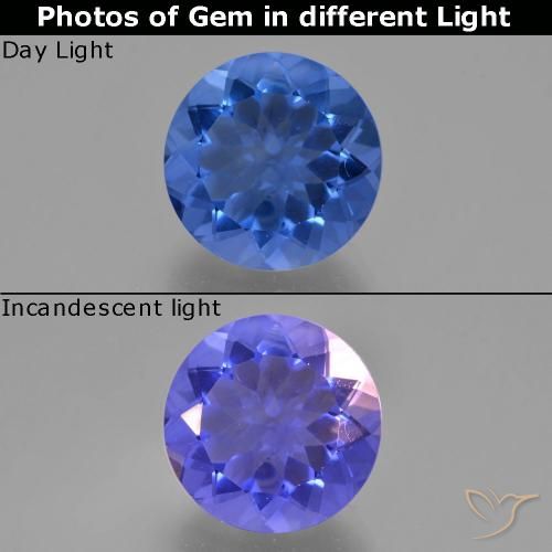 10.90ct Натуральный Темно-синий Флюорит, Меняющий Цвет, Круглый, Чистота VS
