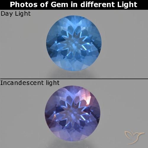 11.73ct Натуральный Интенсивный темно-синий Флюорит, Меняющий Цвет, Круглый, Чистота VS