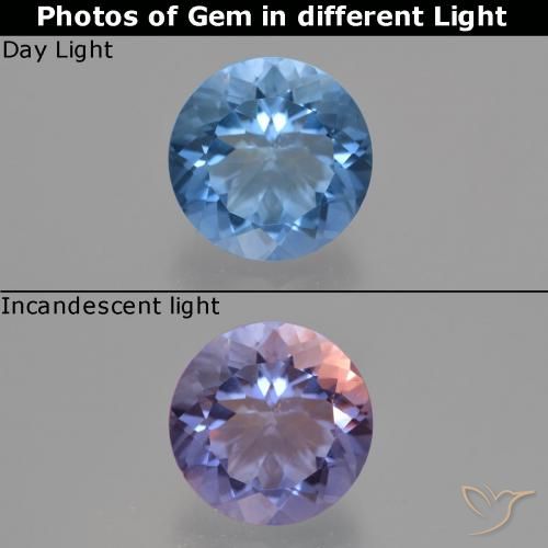 11.48ct Натуральный Интенсивный темно-синий Флюорит, Меняющий Цвет, Круглый, Чистота VS