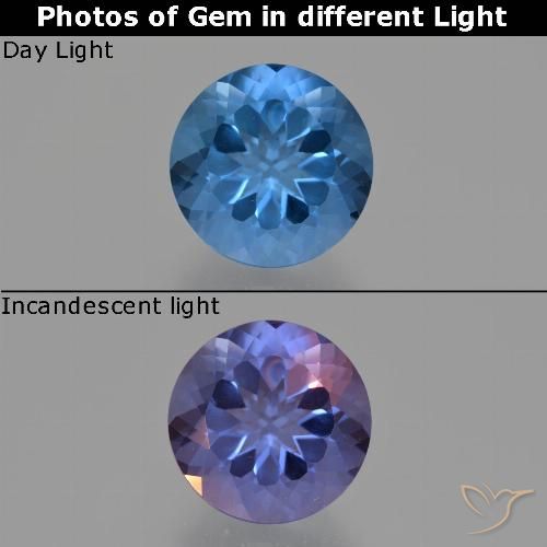 11.21ct Натуральный Темно-синий Флюорит, Меняющий Цвет, Круглый, Чистота VS