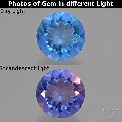 13.41ct Натуральный Египетский синий Флюорит, Меняющий Цвет, Круглый, Чистота VS